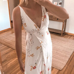 Capulet White Floral V Neck Backless Adjustable Bohemian Wrap Maxi Dress XS NWT